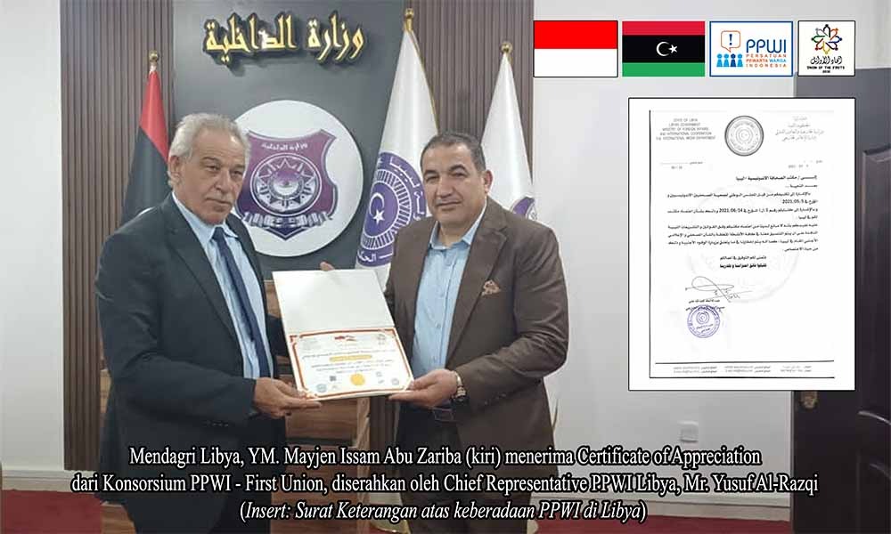 Konsorsium PPWI – First Union Berikan Piagam Penghargaan kepada Menteri Dalam Negeri Libya